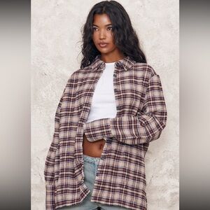 PrettyLittleThing Brown Oversized Flannel Shirt